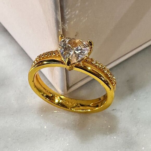 Genuine Pandora Timeless CZ Double Band Heart Gold Plated Ring 163100C01 SZ 9